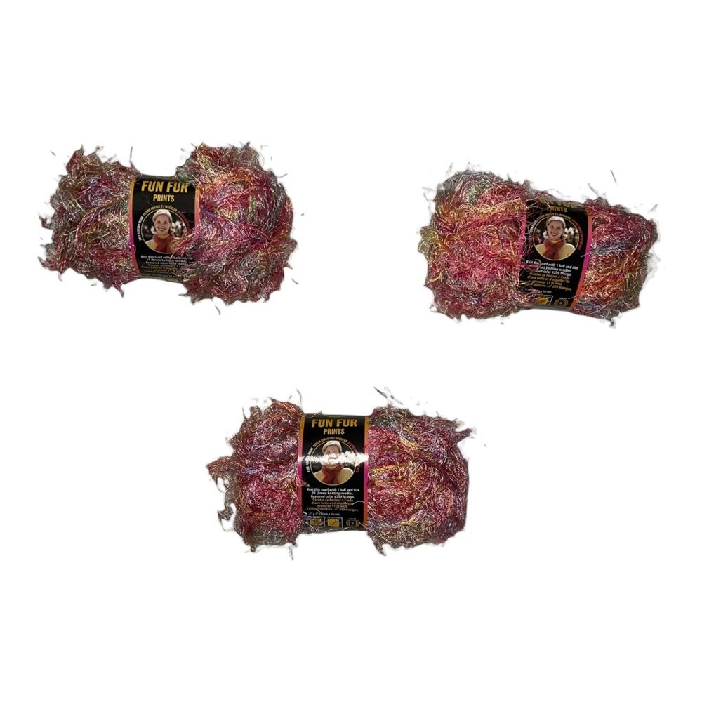 New Lion Brand Fun Fur Prints Lot of 3 Skeins #320 Confetti 5 Bulky 57 Yards
